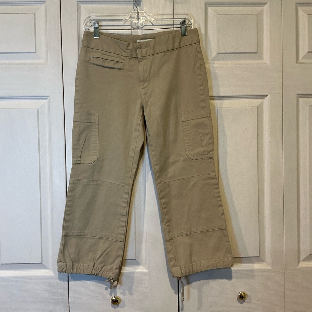 🩷 Banana Republic Tan Cropped Pants Drawstring Hem Side Pockets - Size 6 (03172)